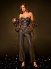 Black Top,Fall Women Clothes;Lace Top;Valentine's Day Sexy Nightclub Black Lace Contrast Color Corset Short Tube Bodysuit